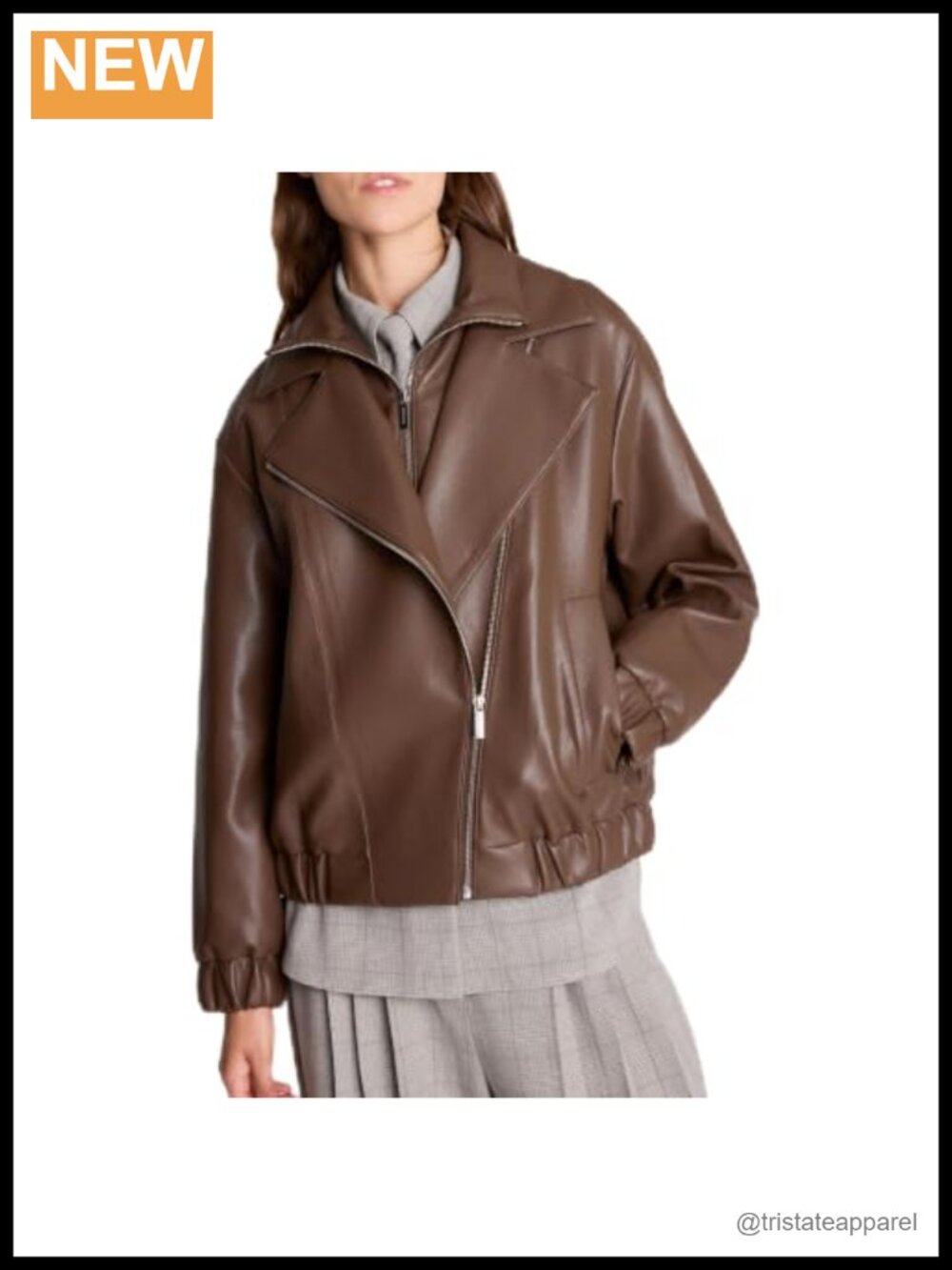 Faux Leather Moto Jacket Asymmetrical Zip Relaxed Fit